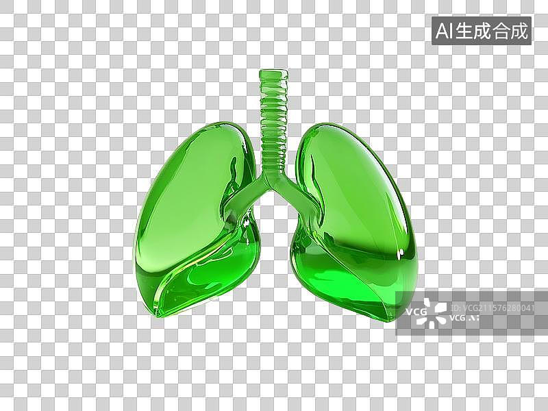 【AI数字艺术】3D渲染，绿色透明玻璃质感，肺，呼吸系统疾病，肺炎，免抠元素图片素材