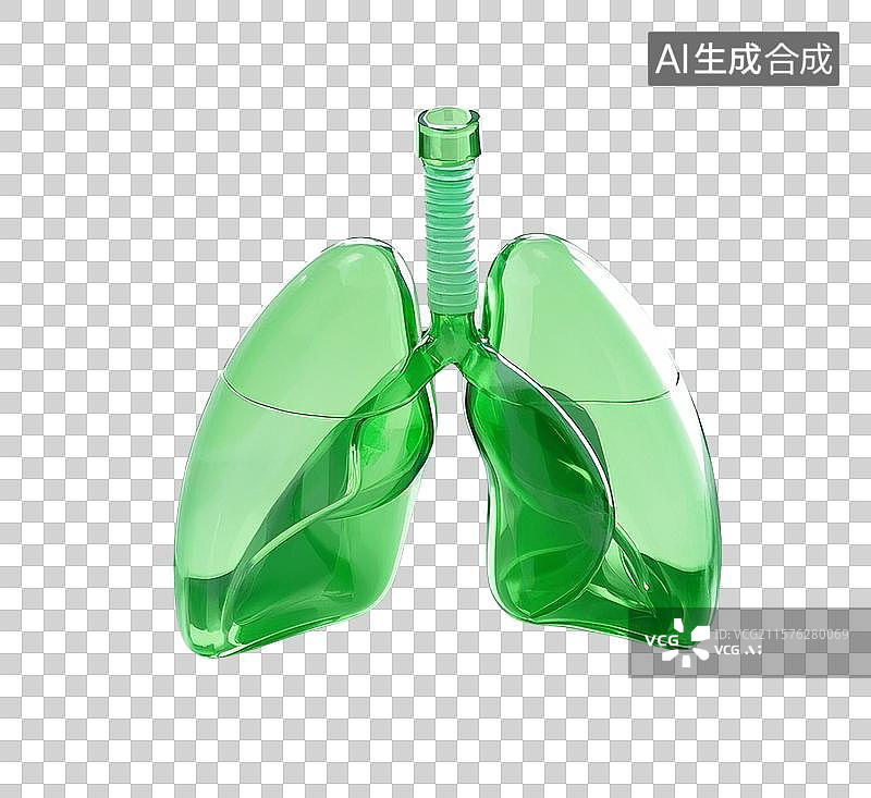 【AI数字艺术】3D渲染，绿色透明玻璃质感，肺，呼吸系统疾病，肺炎，免抠元素图片素材