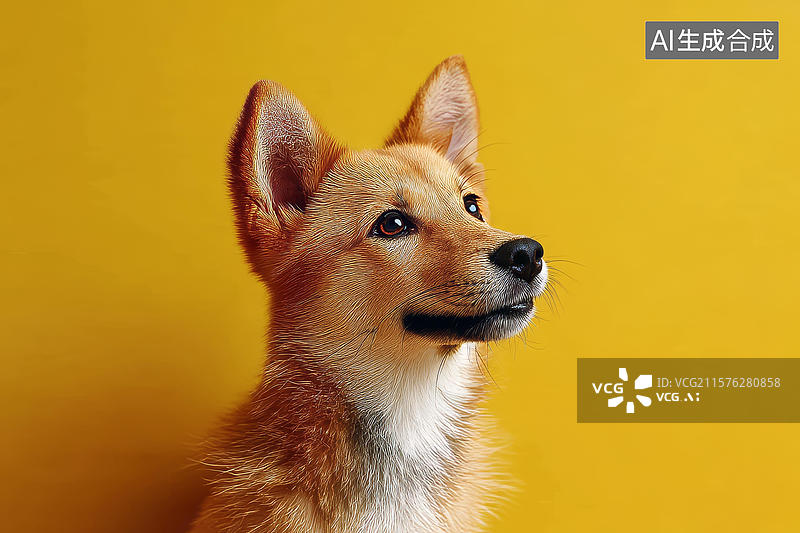 【AI数字艺术】黄色背景下金毛犬的肖像图片素材