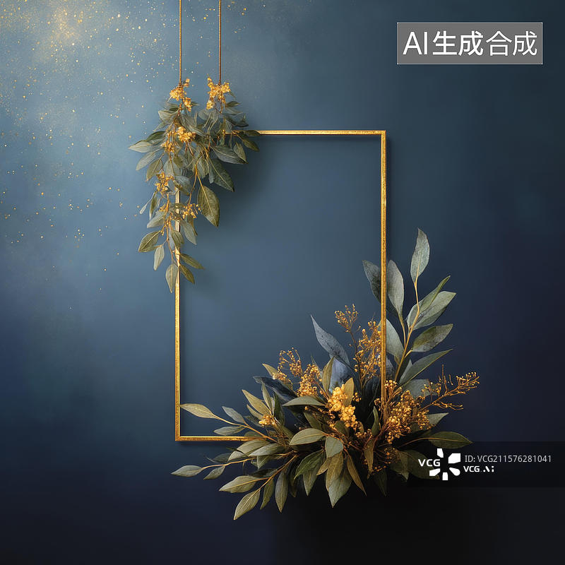 【AI数字艺术】金色边框精致花卉装饰图片素材