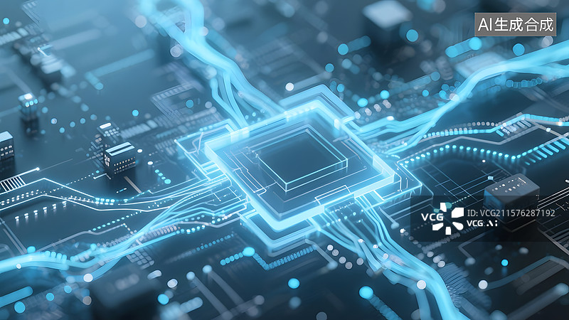 【AI数字艺术】计算机芯片发光插画图片素材