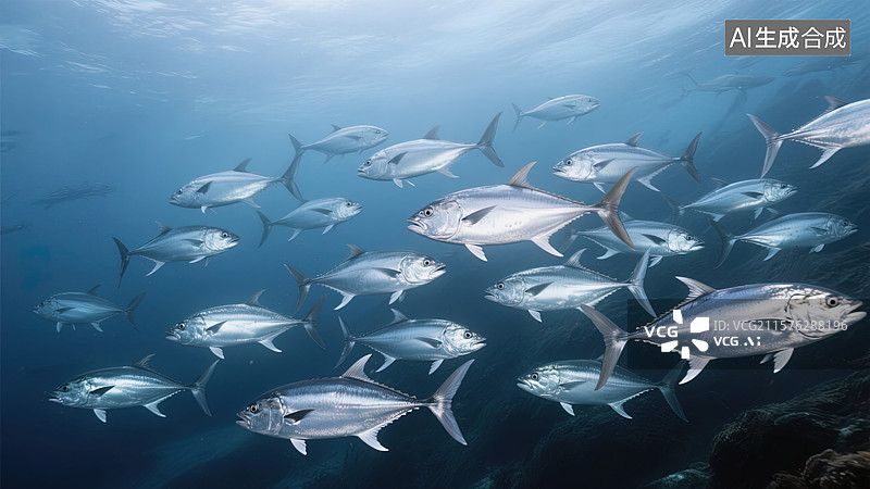 【AI数字艺术】银色鱼群的海洋巡游图片素材