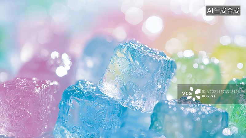 【AI数字艺术】夏天色彩缤纷薄荷草莓果汁冰块特写图片素材