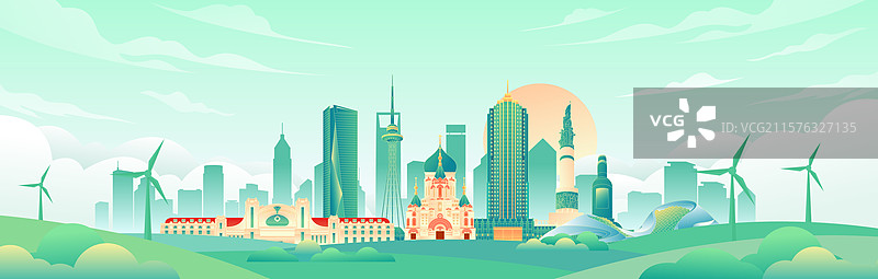 哈尔滨文明城市绿色家园矢量插画图片素材