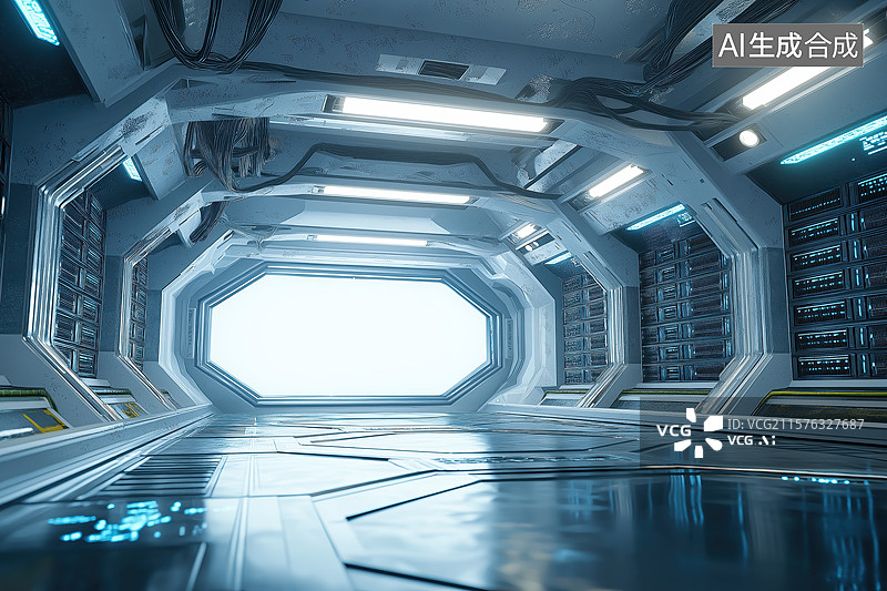 【AI数字艺术】未来科技走廊，明亮视野图片素材