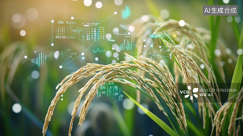 【AI数字艺术】稻田与数据图表的融合图片素材
