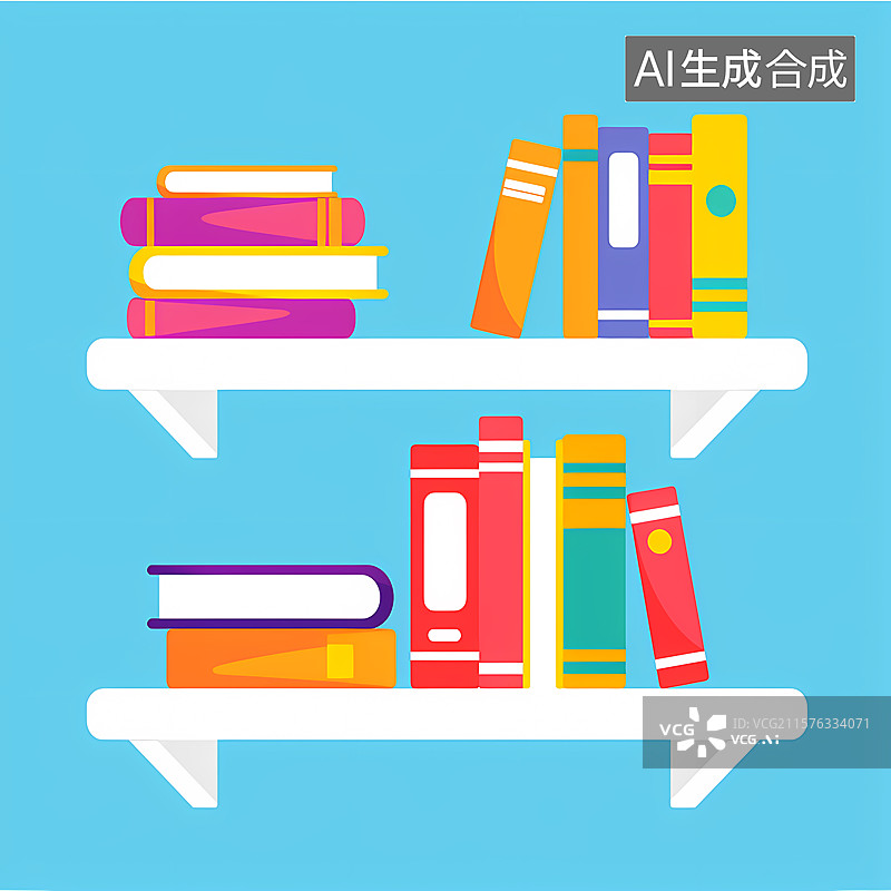 【AI数字艺术】书架上的多彩书籍图片素材