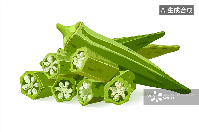 【AI数字艺术】白色背景前的新鲜的切片的秋葵图片素材