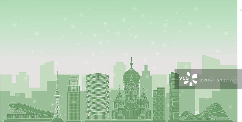 哈尔滨绿色环保城市简约大气建筑地标图片素材