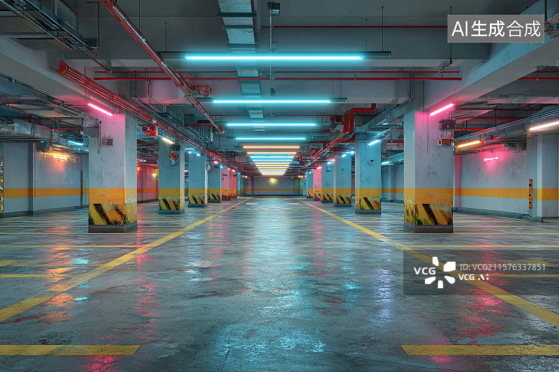 【AI数字艺术】整洁明亮的地下停车场图片素材