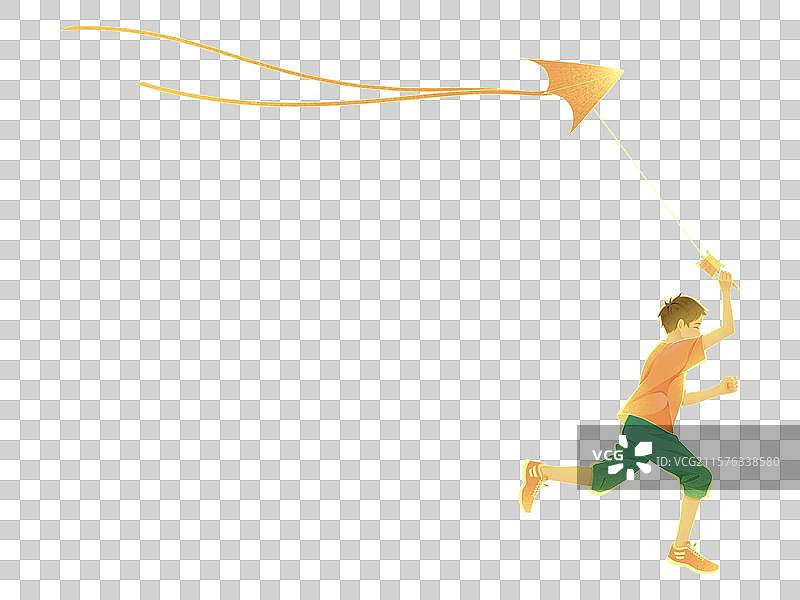 男孩放风筝肌理插画元素图片素材