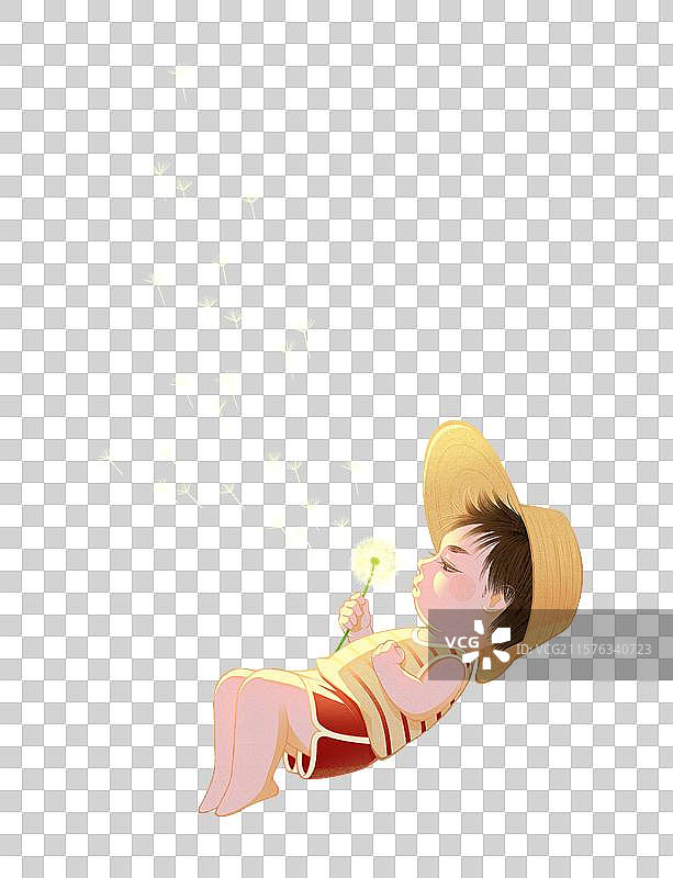 小男孩躺着吹蒲公英插画元素图片素材