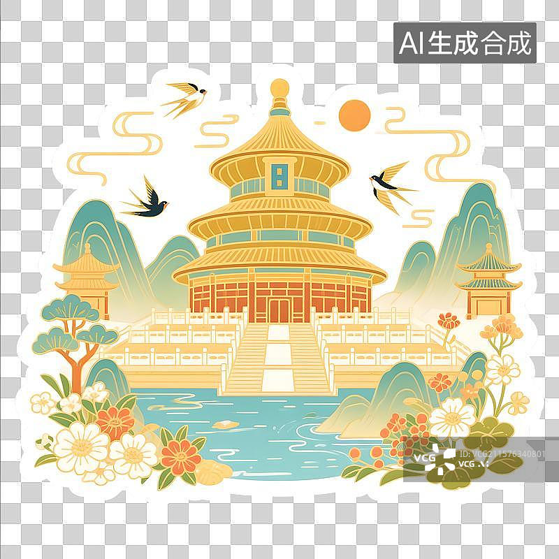 【AI数字艺术】亭台楼阁燕舞祥和图片素材