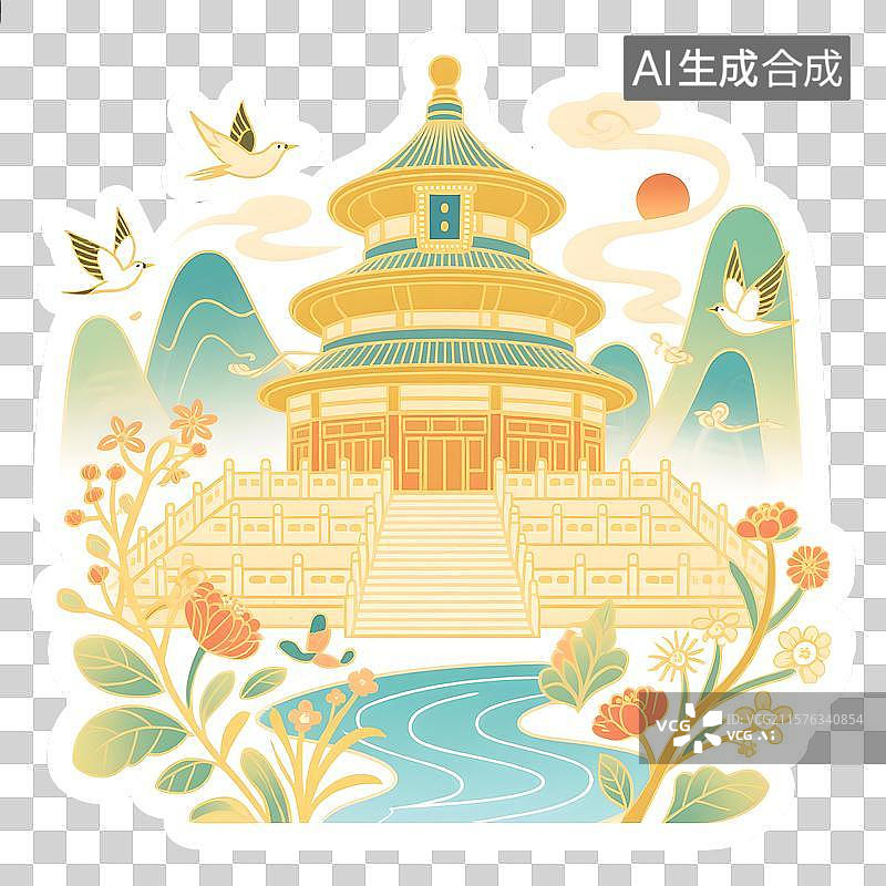 【AI数字艺术】亭台楼阁燕舞祥和图片素材