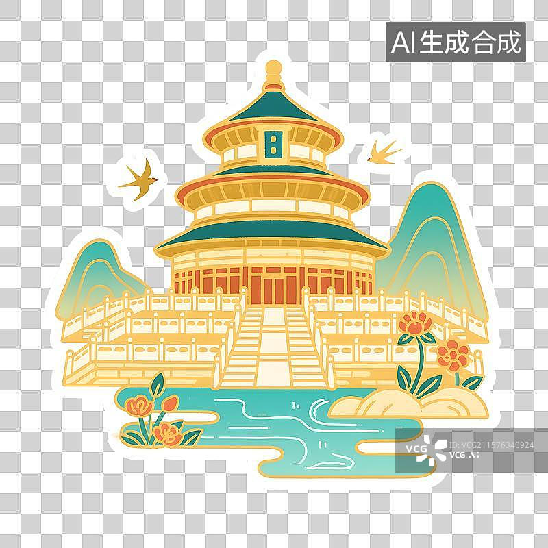 【AI数字艺术】亭台楼阁燕舞祥和图片素材