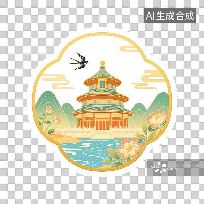 【AI数字艺术】亭台楼阁燕舞祥和图片素材