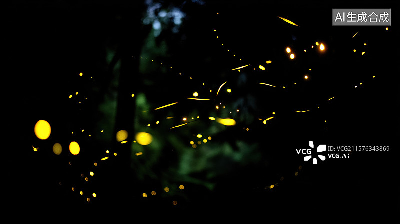 【AI数字艺术】夜空中闪烁的萤火虫图片素材