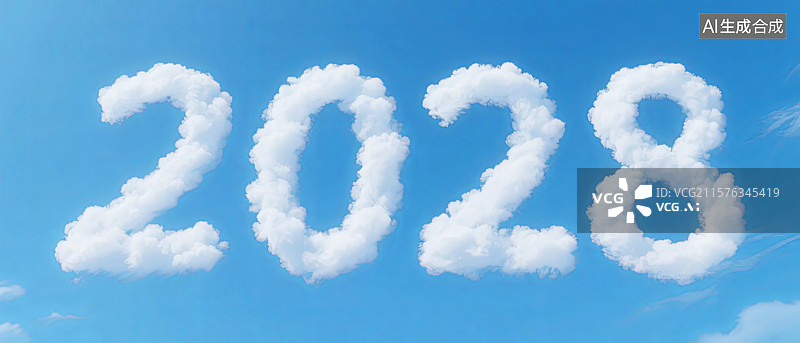 【AI数字艺术】云朵构成的2028数字图片素材