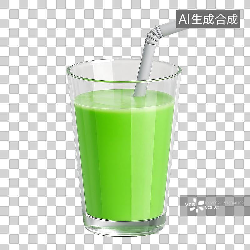 【AI数字艺术】3D 卡通绿色果汁玻璃杯图片素材