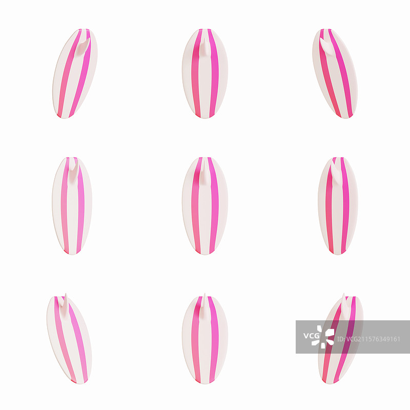 一组粉色条纹冲浪板在白色背景上图片素材