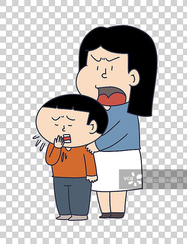 母亲陪着感冒的孩子图片素材