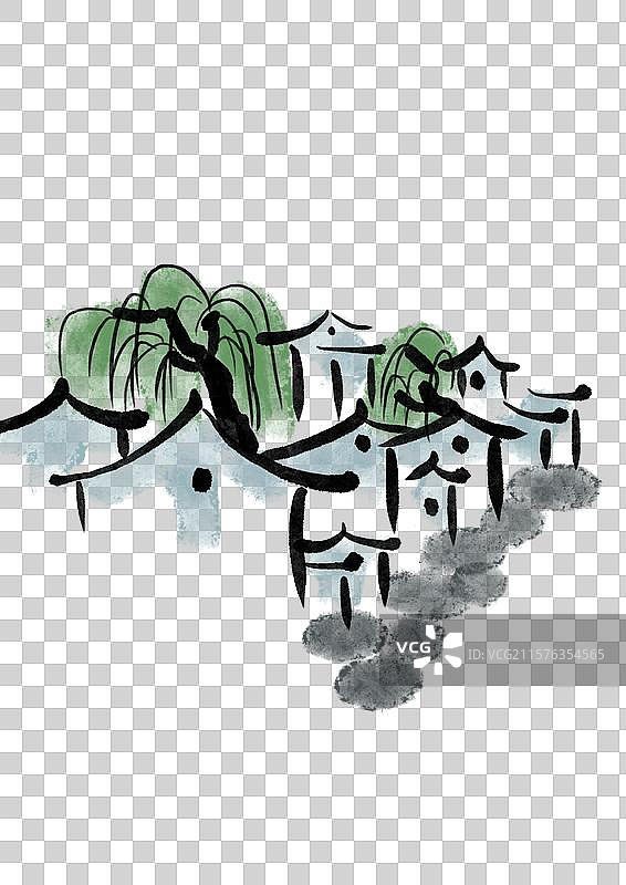 国潮风乡村风景插画元素图片素材