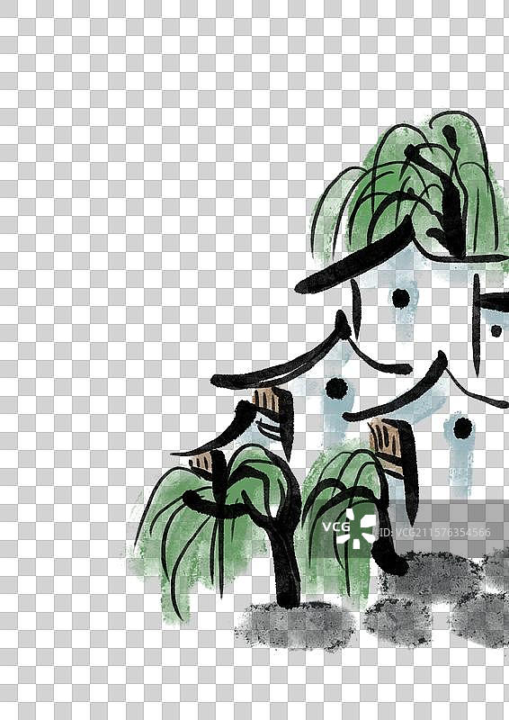 国潮风乡村风景插画元素图片素材