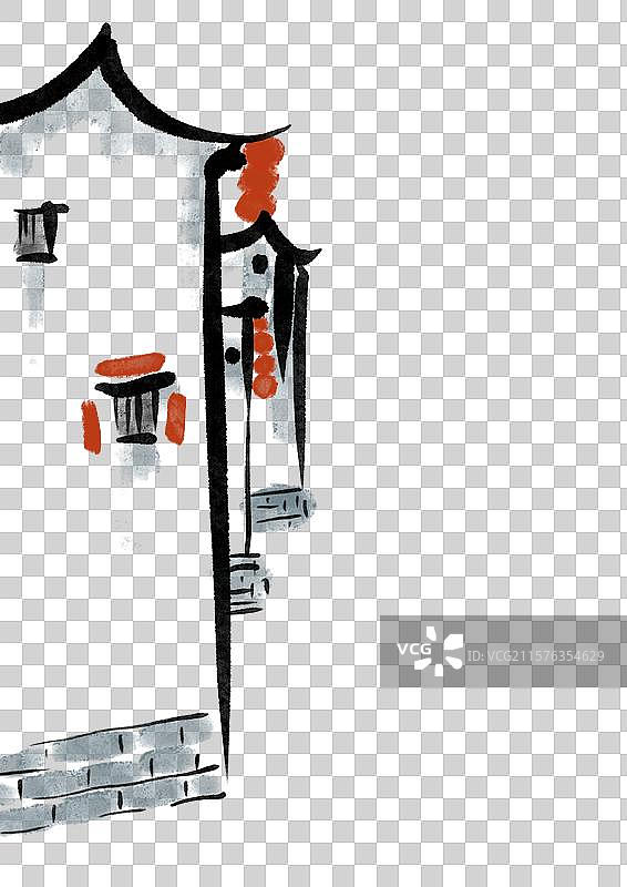 国潮风乡村风景插画元素图片素材