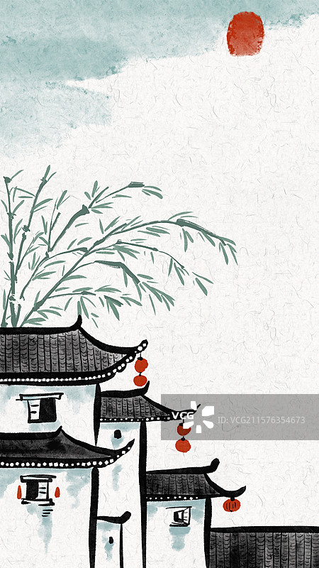 水墨风国潮山水风景自然插画壁纸图片素材