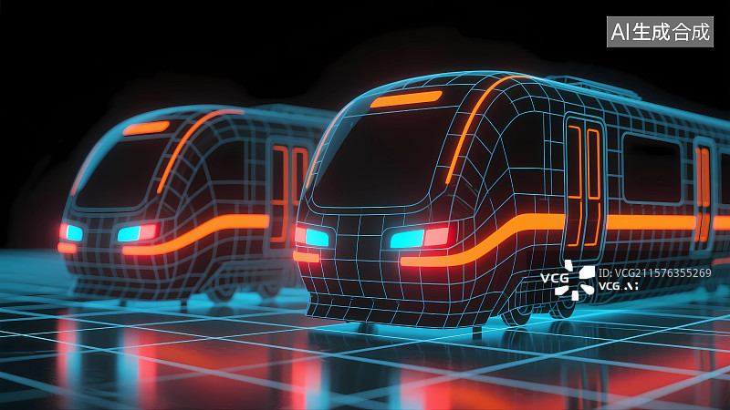 【AI数字艺术】3D渲染科技感发光轨道列车图片素材