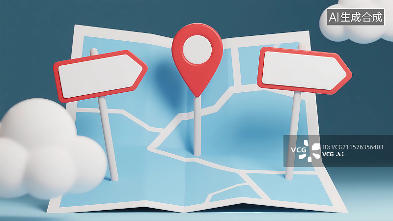 【AI数字艺术】地图路标定位系统旅行3D插画图片素材