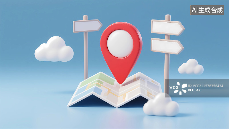 【AI数字艺术】地图路标定位系统旅行3D插画图片素材