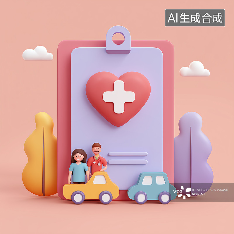 【AI数字艺术】3D健康保险概念设计图片素材