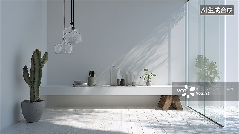 【AI数字艺术】极简通透北欧现代房间设计图片素材