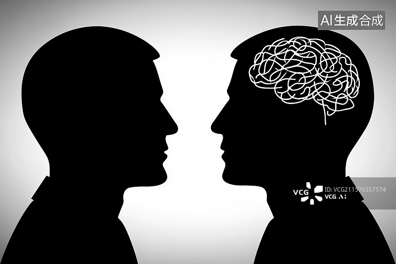 【AI数字艺术】清醒与混乱的精神状态的对比人像剪影图片素材