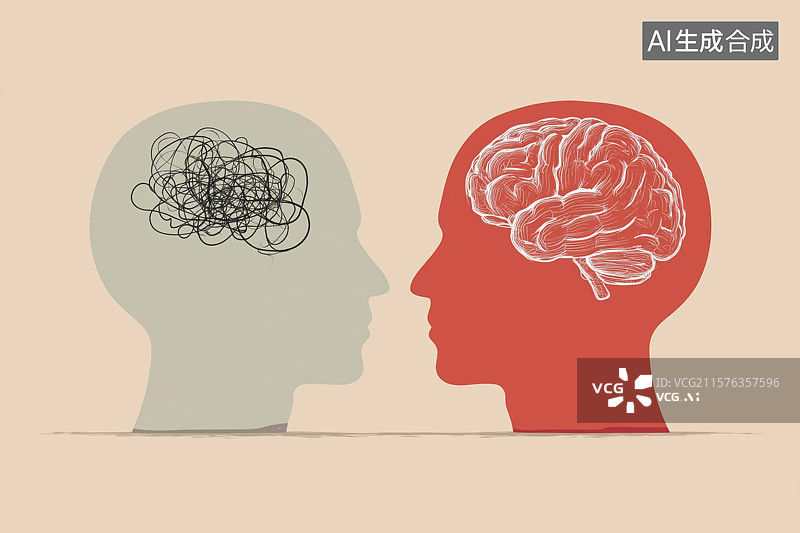【AI数字艺术】清醒与混乱的精神状态的对比人像剪影图片素材