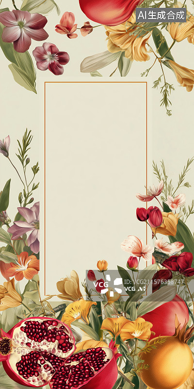 【AI数字艺术】花卉与水果装饰边框设计图片素材