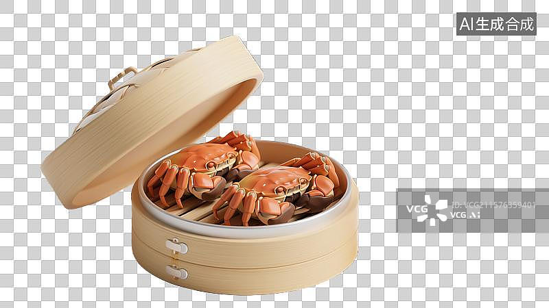 【AI数字艺术】欢庆3D卡通插画中秋节蒸笼大闸蟹与可乐创意抽象商业背景杂志海报书籍封面设计节日庆祝餐饮元素图片素材