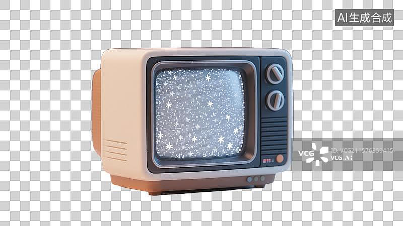 【AI数字艺术】透明元素复古1980年代雪花屏电视机家电进化商业背景创意3D卡通插画怀旧科技设计元素杂志海报书籍封面图片素材