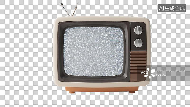 【AI数字艺术】透明元素复古1980年代雪花屏电视机家电进化商业背景创意3D卡通插画怀旧科技设计元素杂志海报书籍封面图片素材