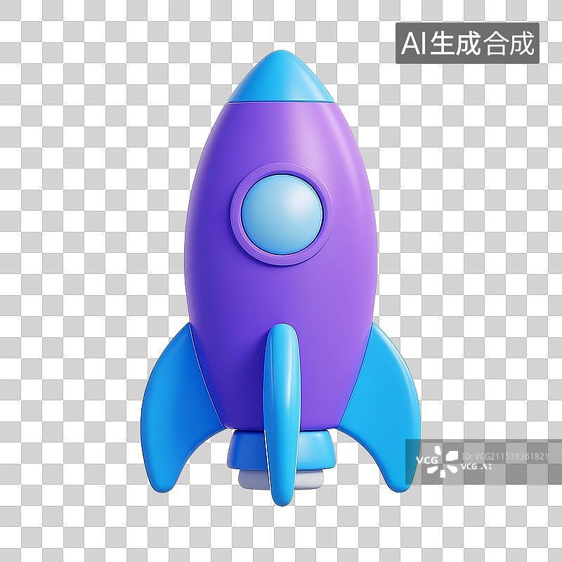 【AI数字艺术】3D 卡通紫蓝火箭模型图片素材