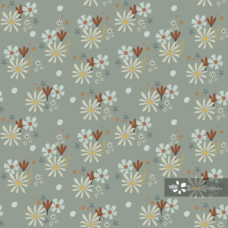 花卉植物细叶花朵淡雅清新艺术文艺风四方连续花纹样式适用于纺品织物床品窗帘地毯桌布玻璃图片素材