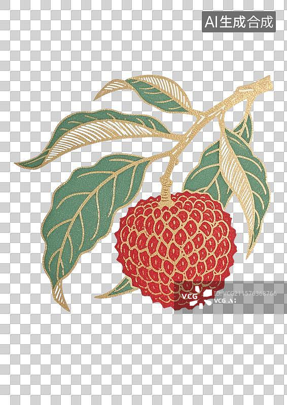 【AI数字艺术】手绘国风插画枝头的荔枝图片素材