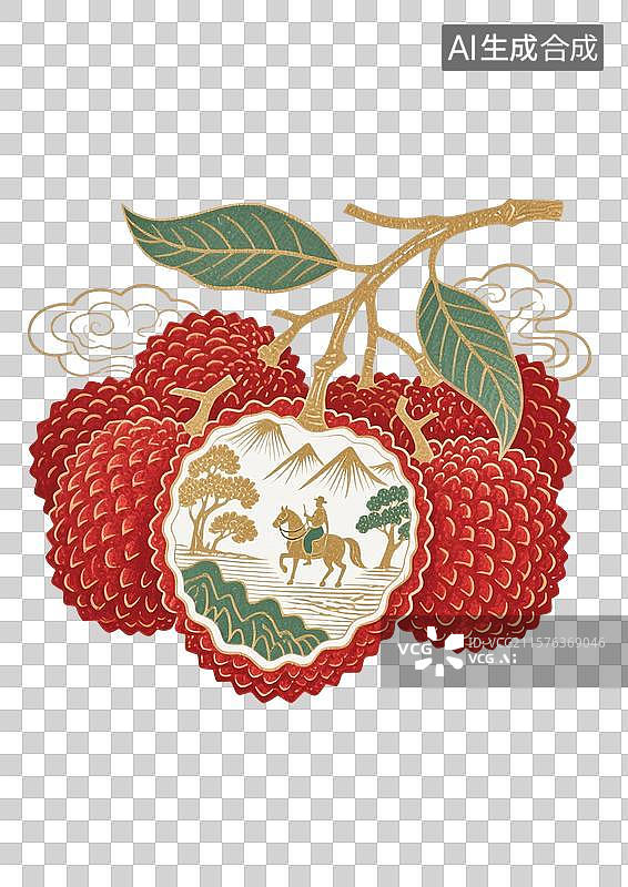 【AI数字艺术】手绘国风插画长安荔枝图片素材