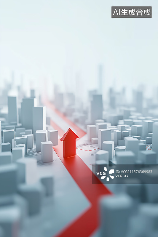 【AI数字艺术】红色箭头引领城市增长趋势图片素材