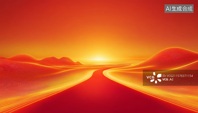 【AI数字艺术】红色日落沙丘的奇幻风光图片素材