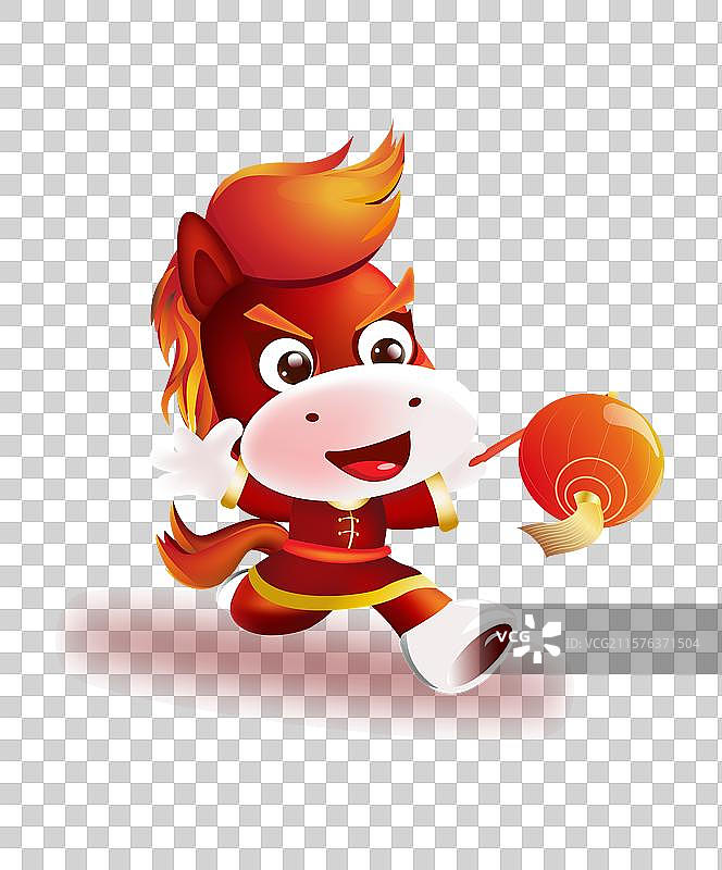 马年春节卡通形象马儿提灯笼奔跑庆祝图片素材