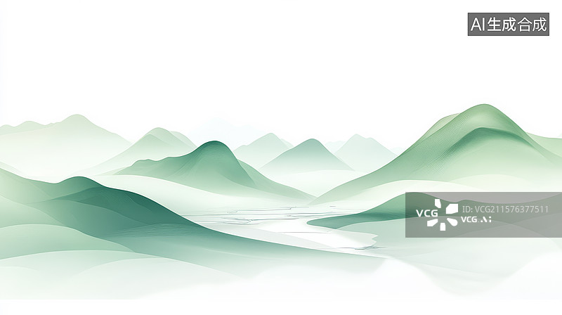 【AI数字艺术】青绿山水画卷图片素材
