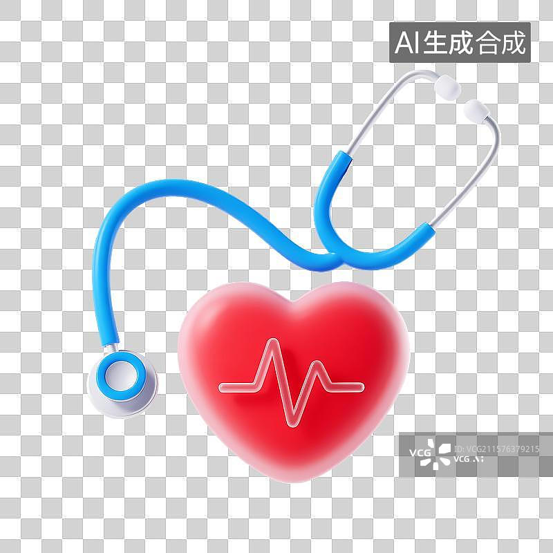 【AI数字艺术】医疗设备听诊器图标可爱卡通3d心跳图片素材