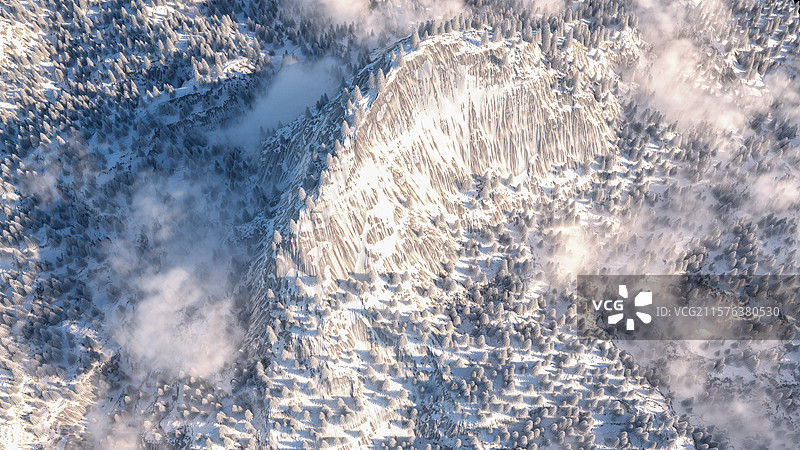 航拍冬季的森林和雪景图片素材